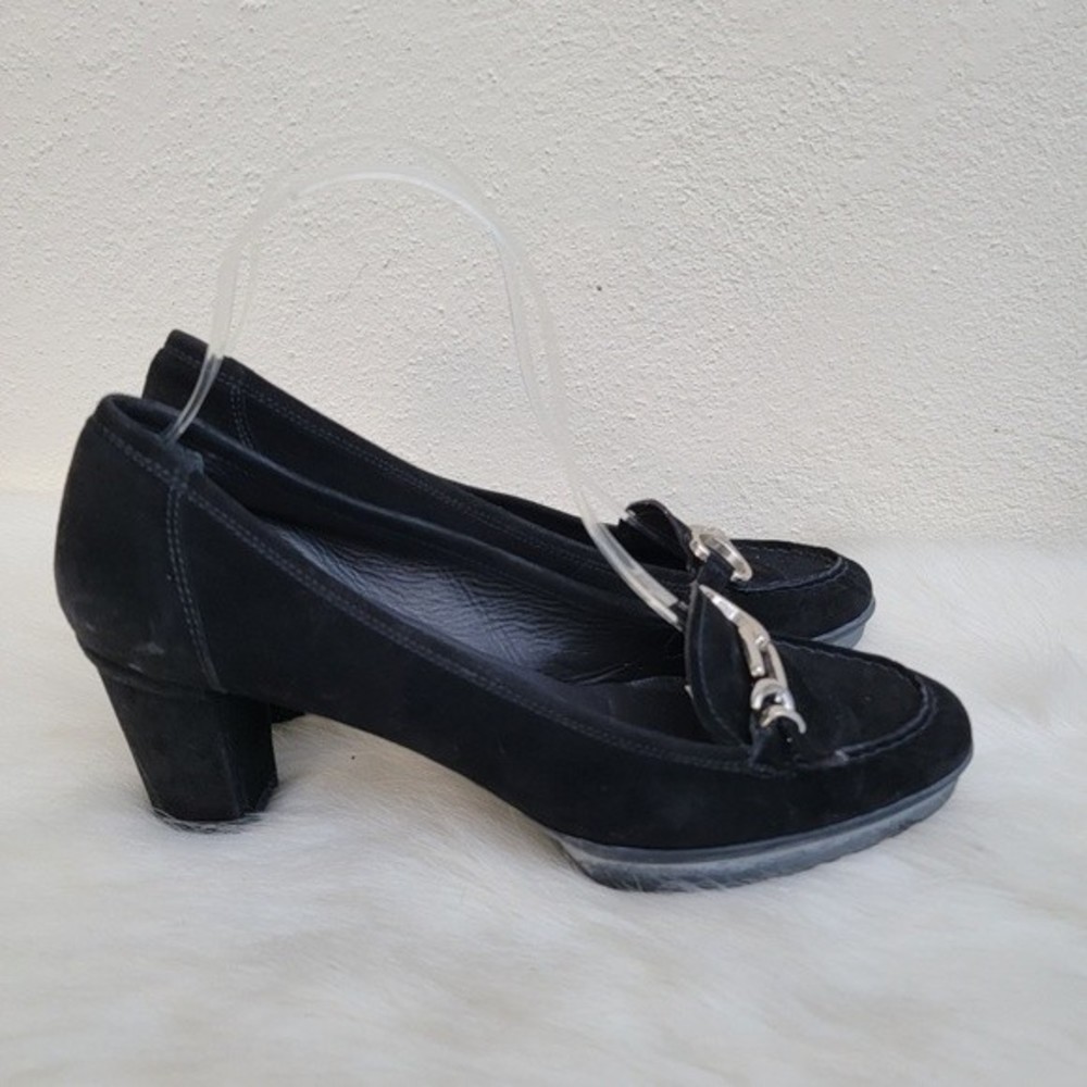 Stuart Weitzman black suede heeled loafers size 9